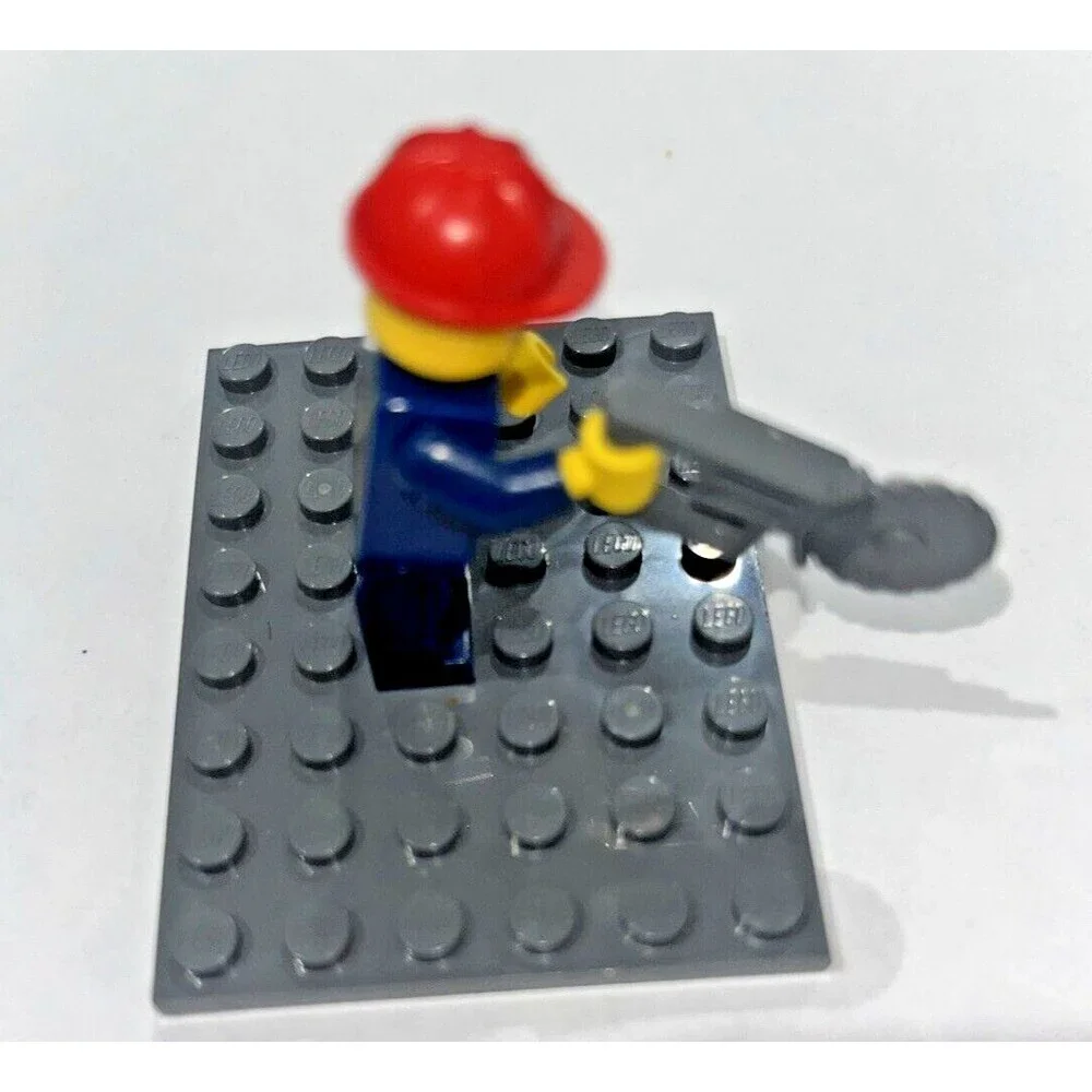 Lego Minifig Construction Worker with Red Helmet and Saw
